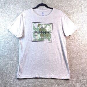 Hurley Mens Medium Heather Gray Tropical Palm Leaf Box Graphic Logo T-Shirt